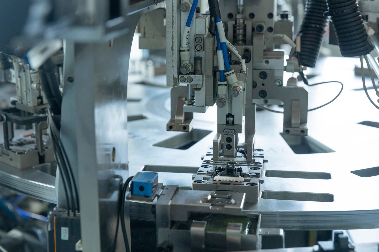 Close view of an assembly fixture in a Unibono production area