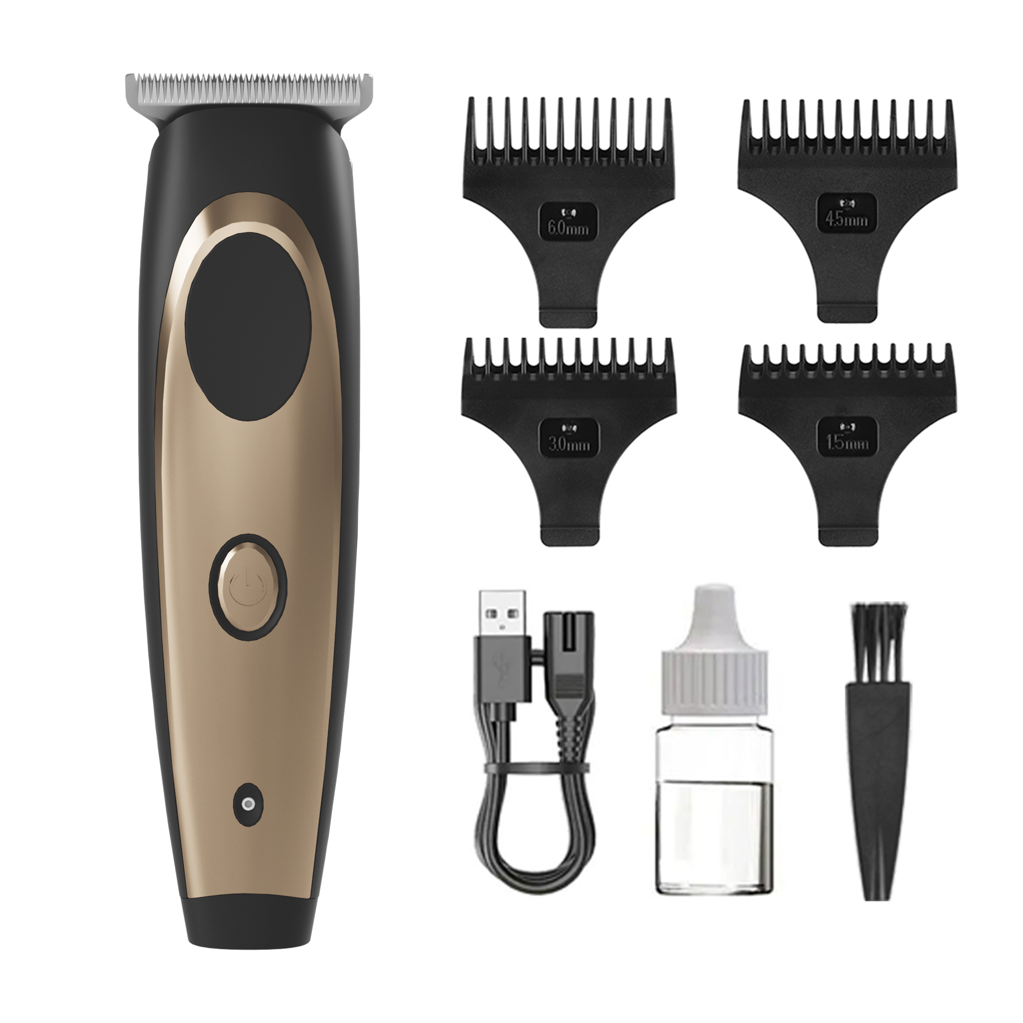 YP-7220 beard and hair trimmer with four guide combs and listed accessories
