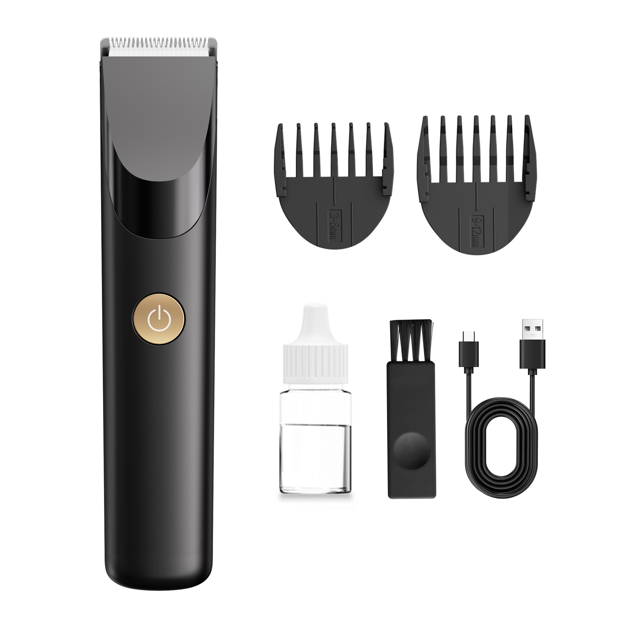 YH-7262 body trimmer with combs, oil bottle, cleaning brush and cable